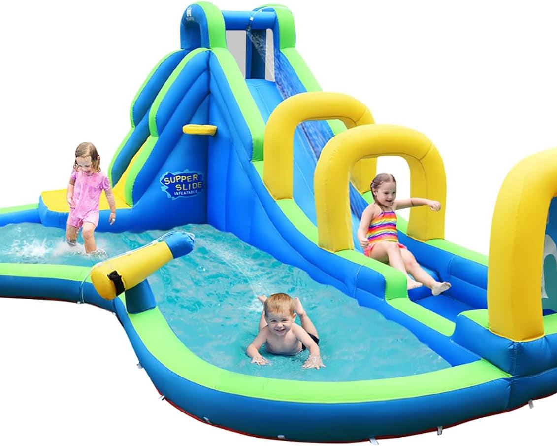 Inflatable Water Slide, 16X12Ft Mega Waterslide Park for Kids Backyard W/Adventure Long Slide, Splash Pool, Climbing, Blow up Water Slides Inflatables for Big Kids Adults Outdoor Party Gifts