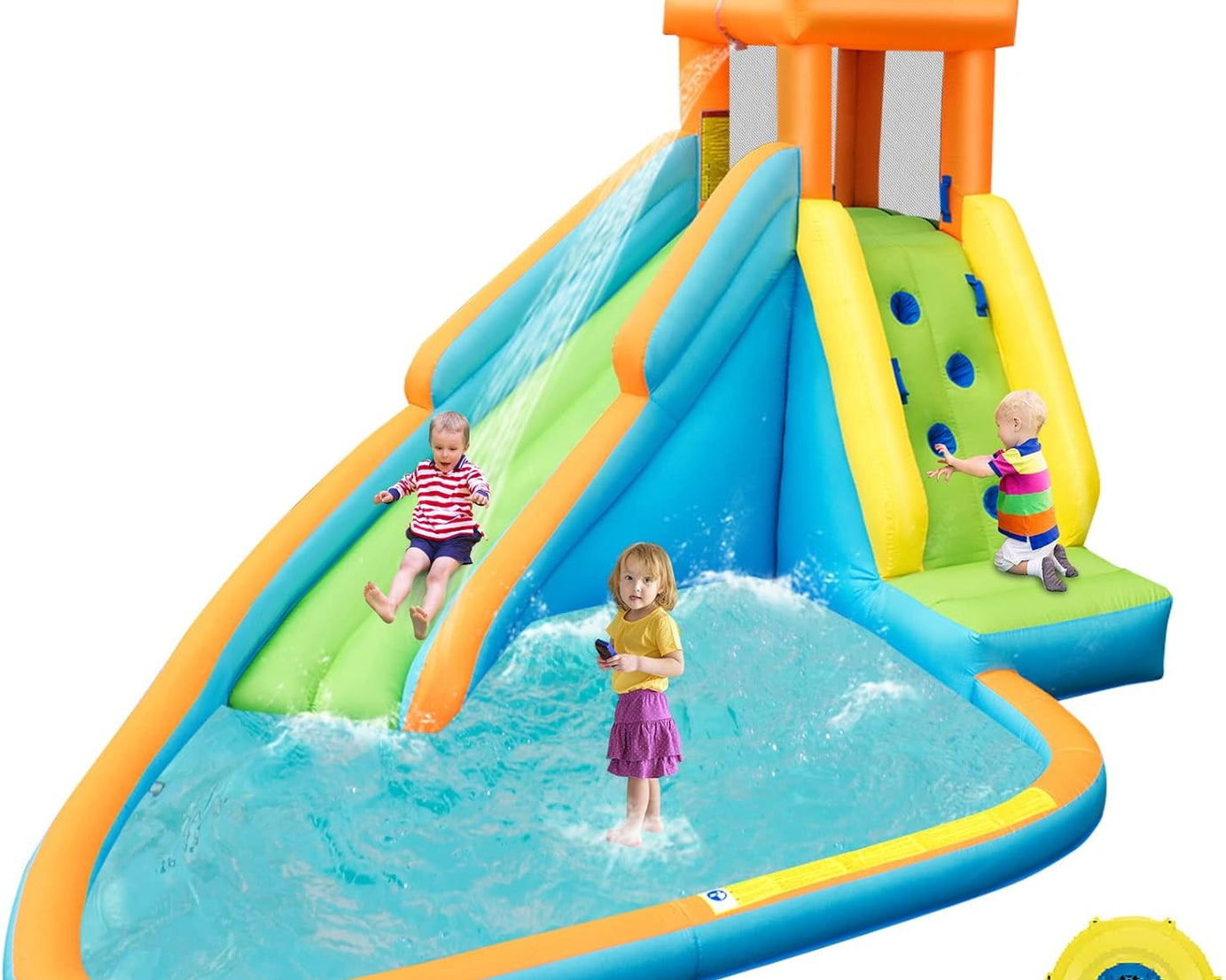 Castle Bounce House Water Slide: Climbing Wall, Splash Pool, Carrying Bag, and Hose - 750W Blower Included