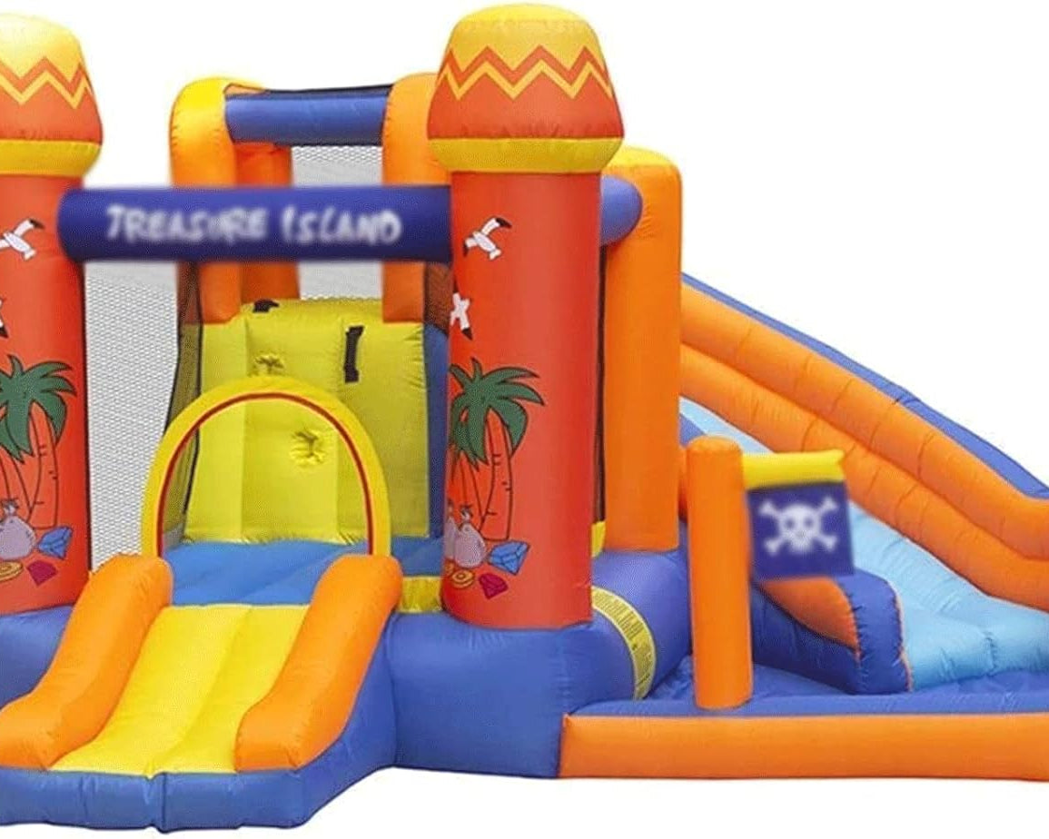 Bouncy Inflatable Bounce House Safety Fence Inflatable Bouncy Castle with Large Slides Bounce Area and Obstacles with Blower Outdoor