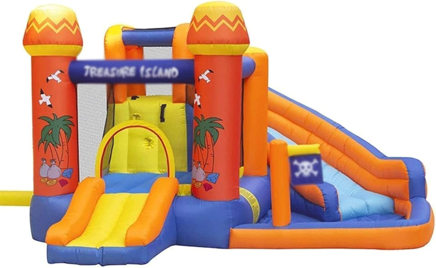 Bouncy Inflatable Bounce House Safety Fence Inflatable Bouncy Castle with Large Slides Bounce Area and Obstacles with Blower Outdoor