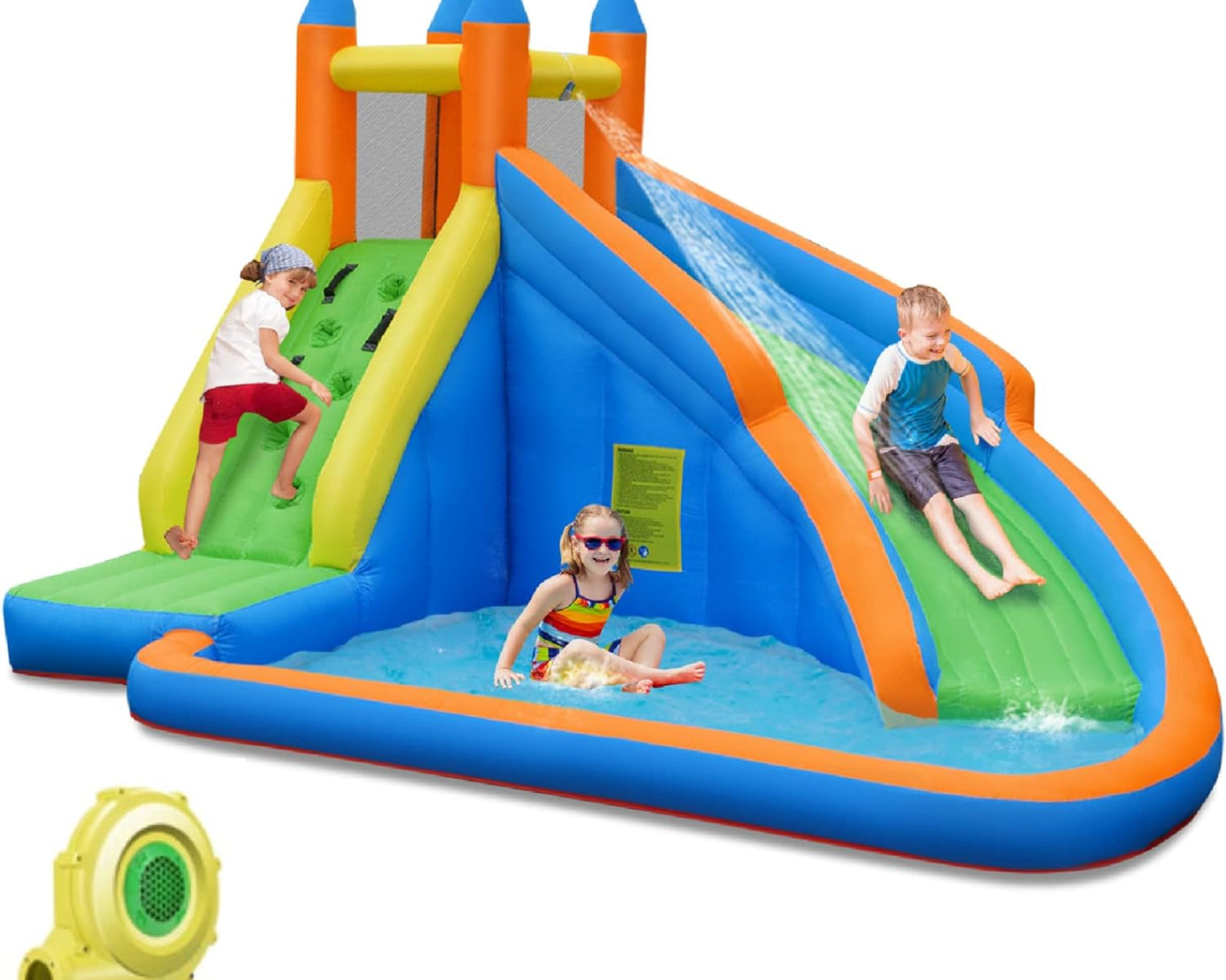 Inflatable Water Slide, Giant Water Park Castle Bouncy House for Backyard, Climbing Wall, Splash Pool, Outdoor Blow up Water Slides Inflatables for Kids and Adults(With 950W Blower)