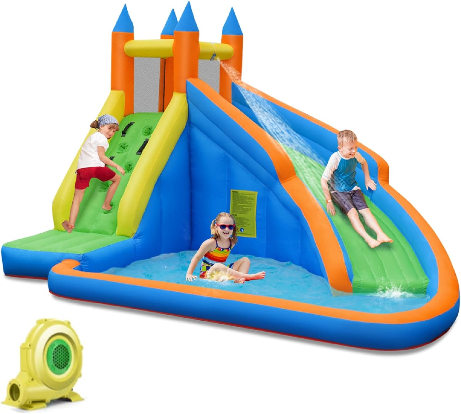 Inflatable Water Slide, Giant Water Park Castle Bouncy House for Backyard, Climbing Wall, Splash Pool, Outdoor Blow up Water Slides Inflatables for Kids and Adults(With 950W Blower)