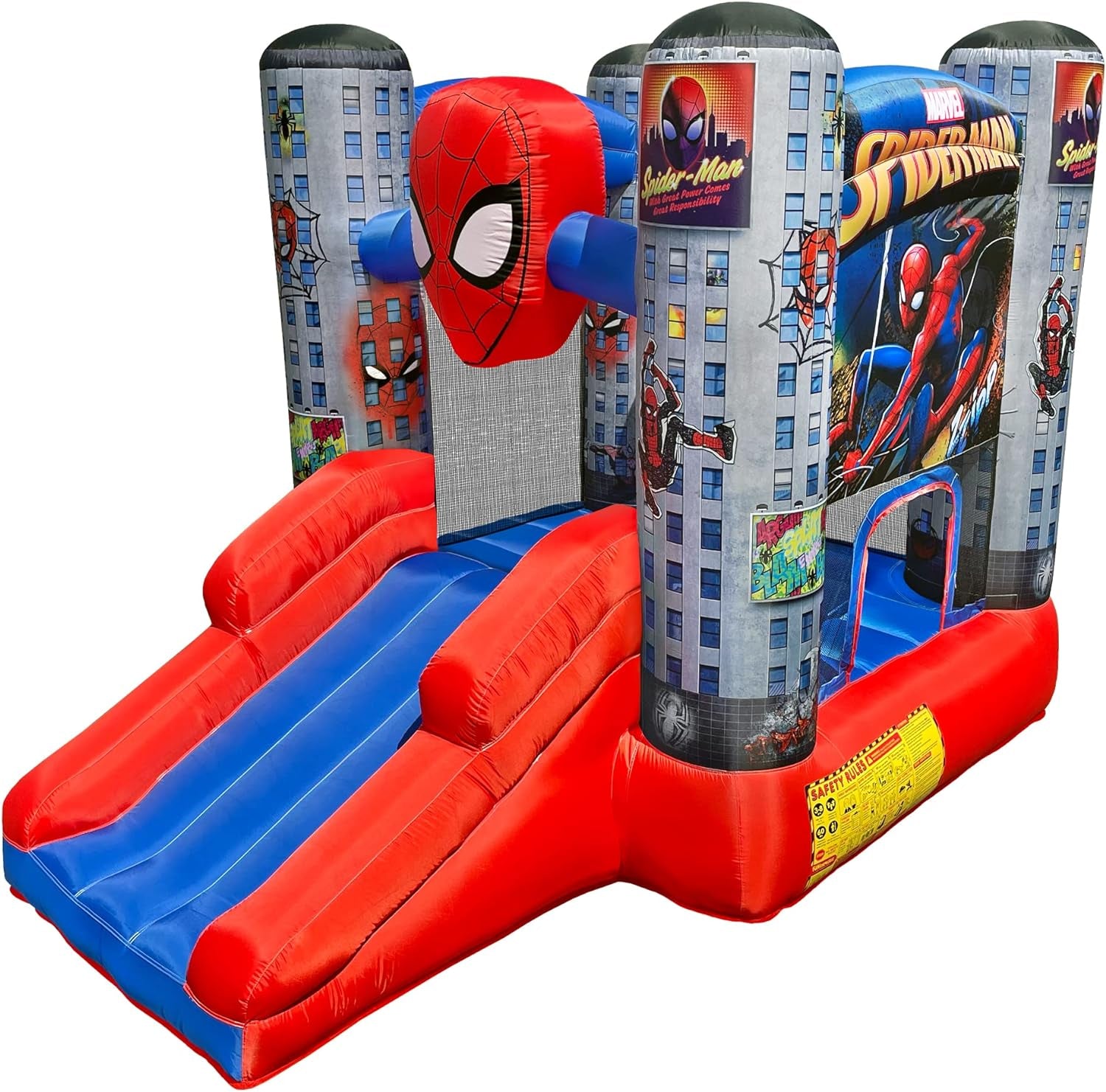 Spider-Man Bounce House with Slide, Kids Inflatable Spiderman Bouncy Castle Indoor Outdoor plus Heavy Duty Air Blower