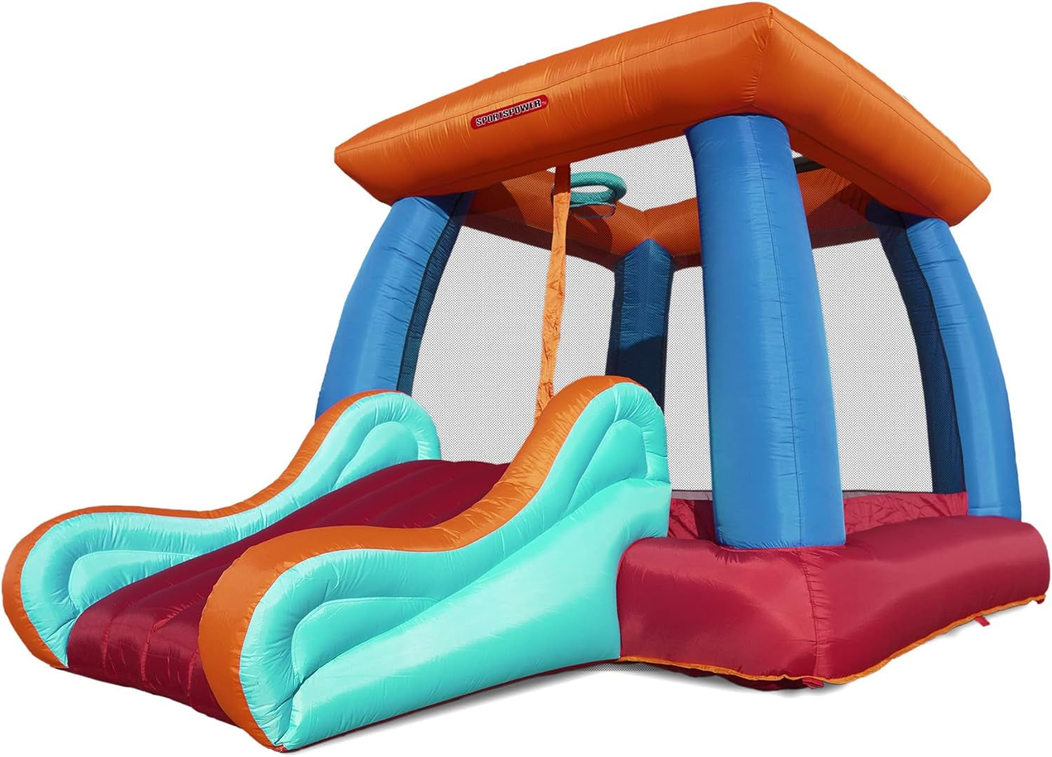 My First Bounce House Inflatable Jumper with Play Slide, Basketball Hoop, and Enclosed Safety Net with Blower