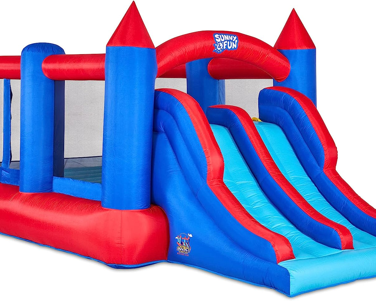 Inflatable Bouncy Castle with Dual Slide – Heavy-Duty for Outdoor Fun - Climbing Wall, Slides, Bounce House – Easy to Set up & Inflate with Included Air Pump & Carrying Case