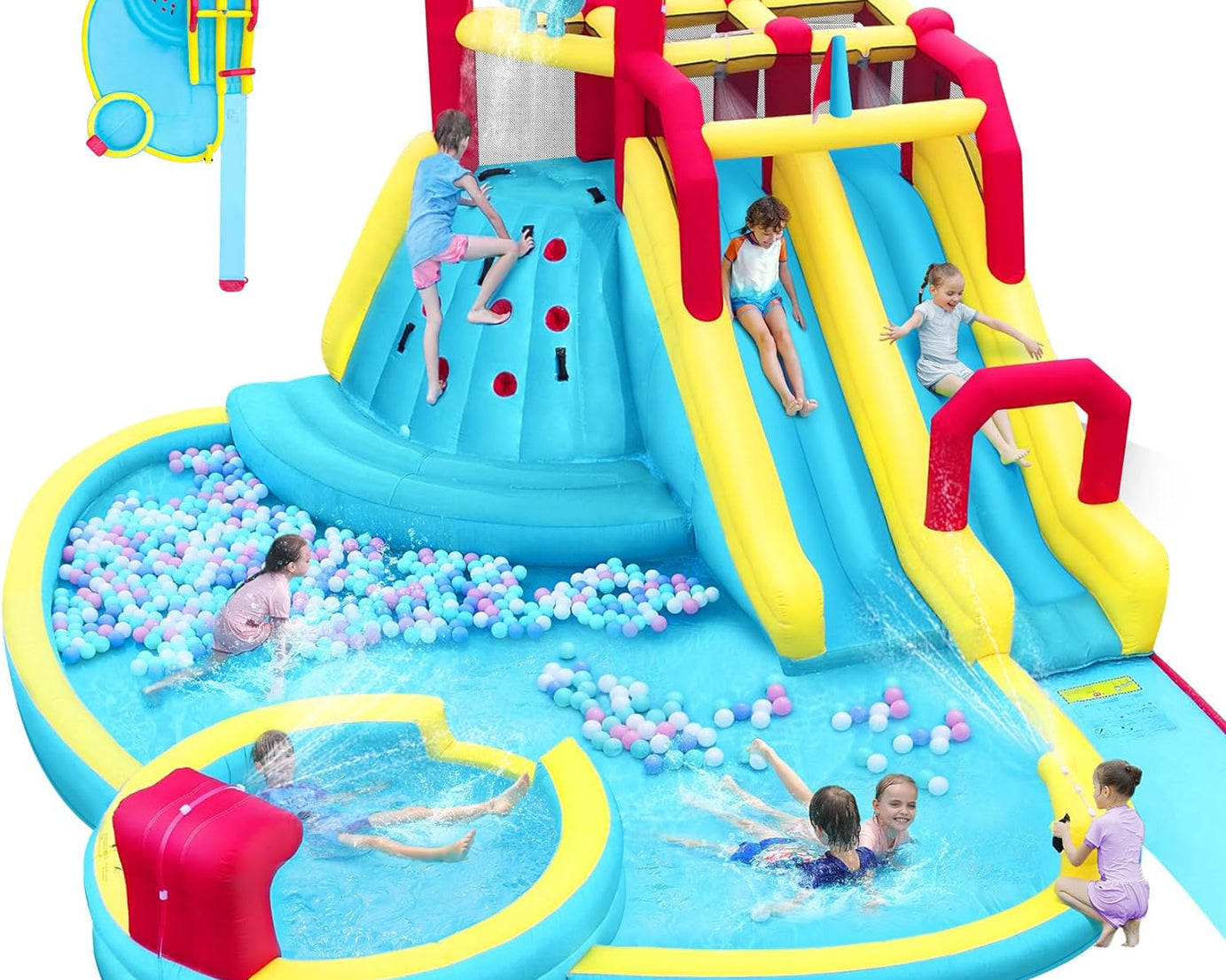 XL Inflatable Water Slides for Kids Backyard,Giant Water Park with Long Slip Splash and Slide,Double Slides for Kids and Adults with 750W Blower,Climbing Wall,Deep Pool,Water Canon for Outdoor