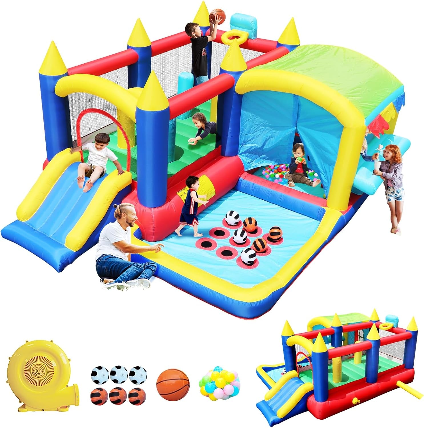 7-in-1 Party Perfect Bounce House: Ball Pit, Blower Included, Great for Parties & Playdates