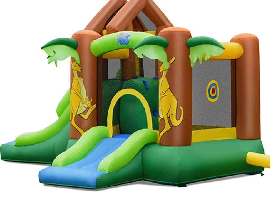 Inflatable Bounce House with 740 Blower, Kids Slide Jumping Castle Inflatable Bouncer with Basketball Rim Jumping Area Football Playing Area for Children Indoor Outdoor Play