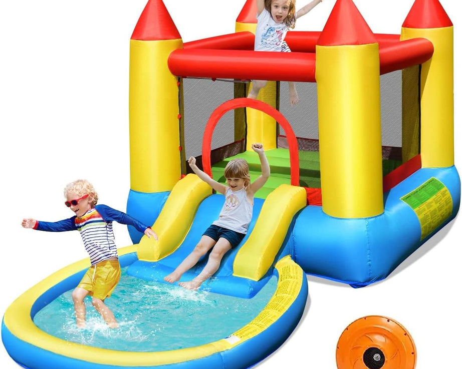 Water Slide & Ball Pit Bounce House: 480W Blower Included, Ideal for Backyard Fun