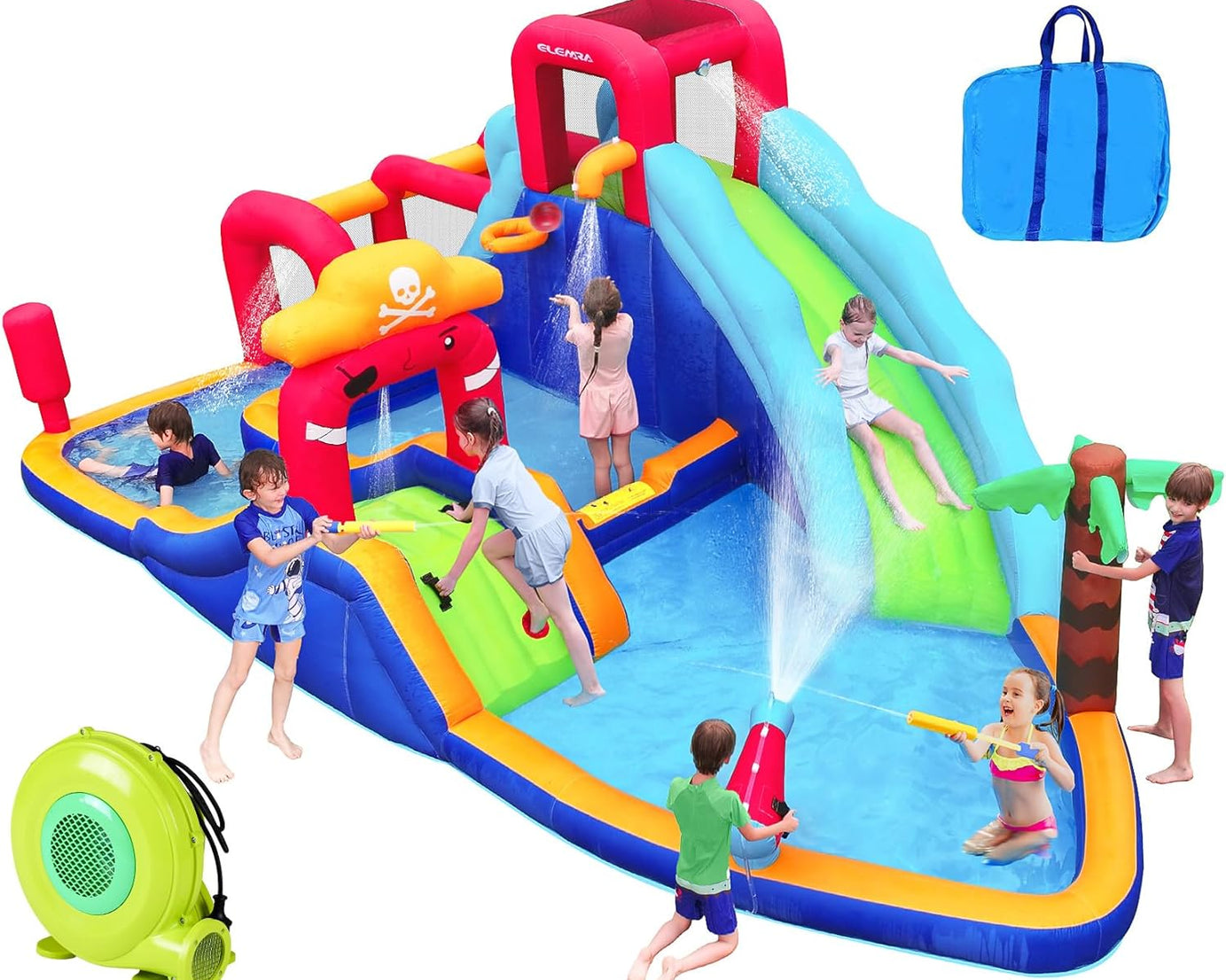 10-in-1 Giant Inflatable Water Park: Dual Slides, Climbing Walls, Water Guns, Deep Pool, Blower Included