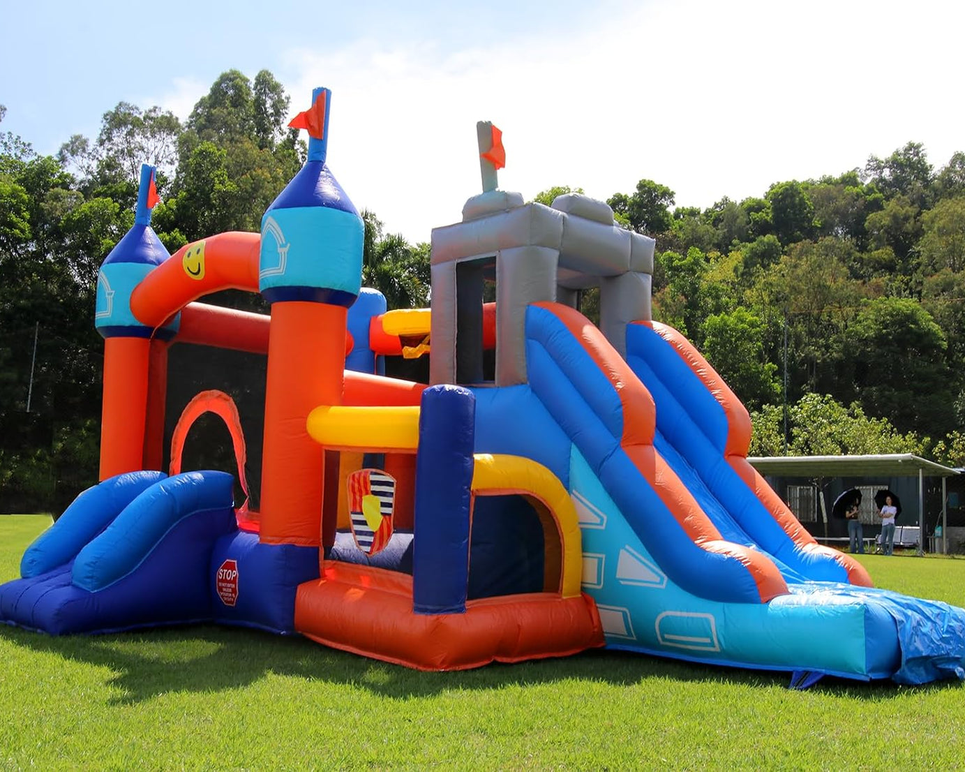 16FT Commercial Grade Bounce House Castle Inflatable, (Heavy Duty PVC), (950W Blower) - 2 Slides, Ball Pit, Basketball Hoop, Obstacle - Bouncy House for Kids 5-12, Outdoor Party Toy for Pool Backyard