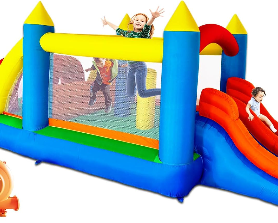 16.3X7Ft Kids Inflatable Obstacle Bounce House with Dual Racing Slides, Crawl Tunnels, Climbing, Obstacles, Jumping All in One Castle Great for Children'S Outdoor Party - with Blower