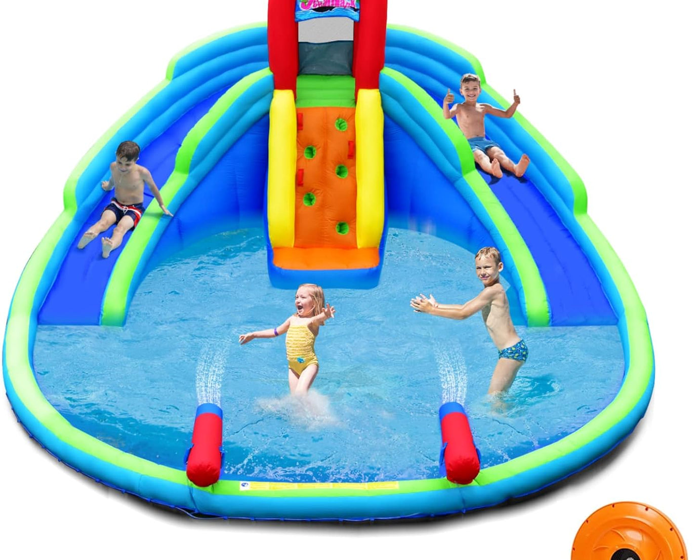 Adventure Water Slide Park: Long Slides, Climbing Wall, Large Splash Pool, 780W Blower Included