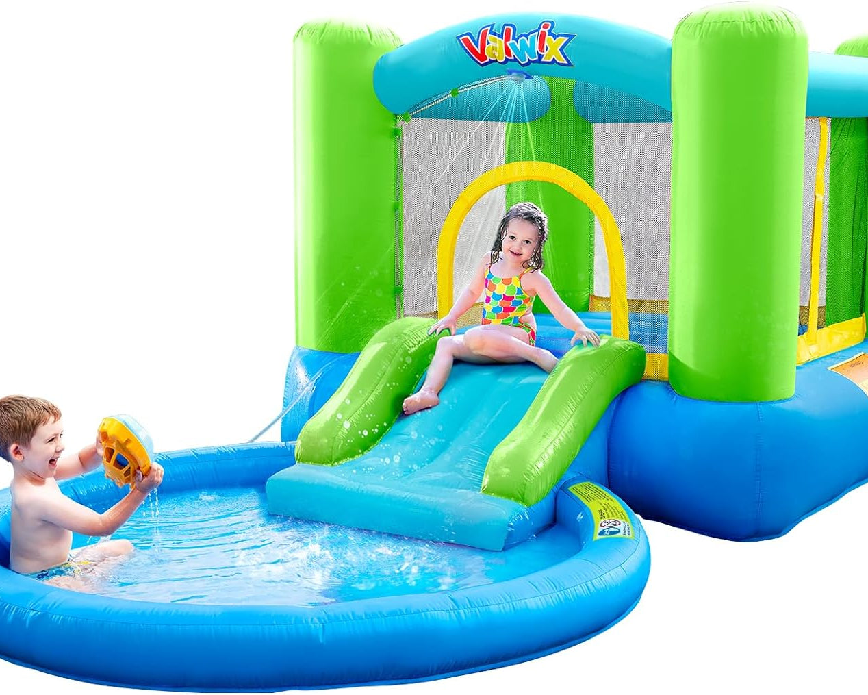 Inflatable Bounce House Includes Blower with GFCI for Kids 3-6 250Lbs, Bouncy Castle with Ball Pit Pool, Wet and Dry Bouncer with Basketball Hoop for Indoor Outdoor Party (Green)