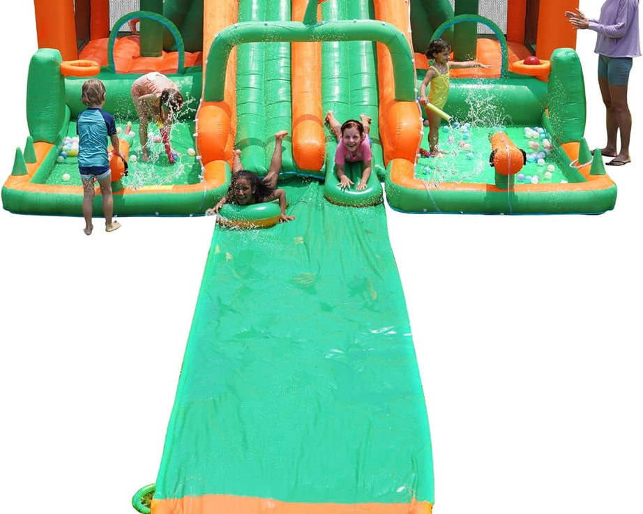 Bounce House Big Water Slide for Kids Bouncy House Inflatable Waterslide Bouncy House Water Park Castle with Slip and Slide, Water Sprays, Ball Pit Wet or Dry