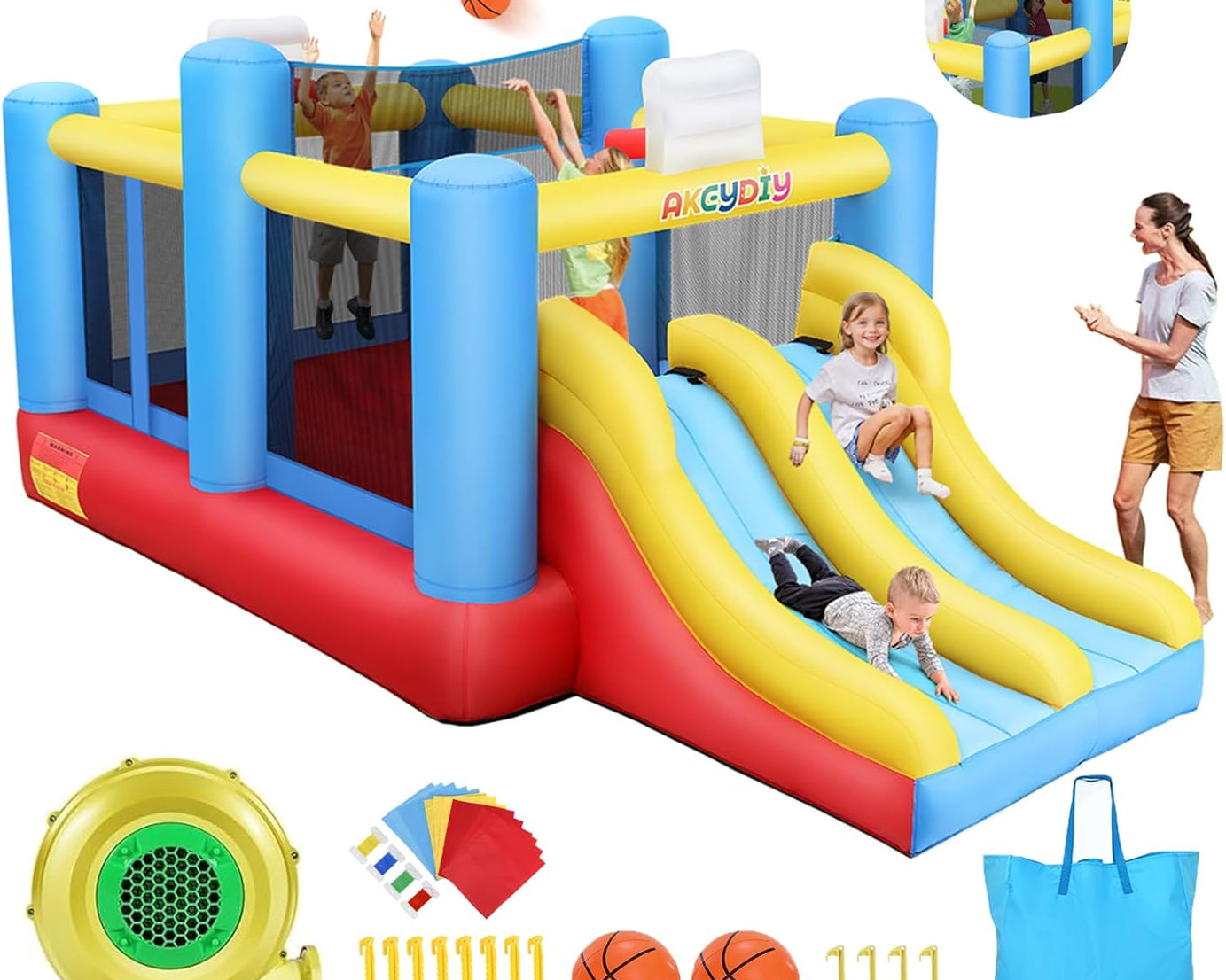 Bounce House Volleyball Game Park- Huge 16Ft X10Ft Sports Mania Bouncy House with Large Bouncer Area/Dual Slides- Inflatable Bouncy Castle - Premium Quality for Indoor Backyard- Holds 6 Kids