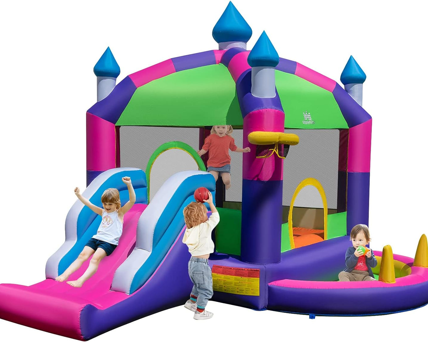 Inflatable Bounce House with Canopy Shade Cover , Bouncy House with Slide & Ball Pit for Kids Indoor Outdoor Fun, Portable Bouncy Jump Castle with Sun Roof for Birthday Party Gift