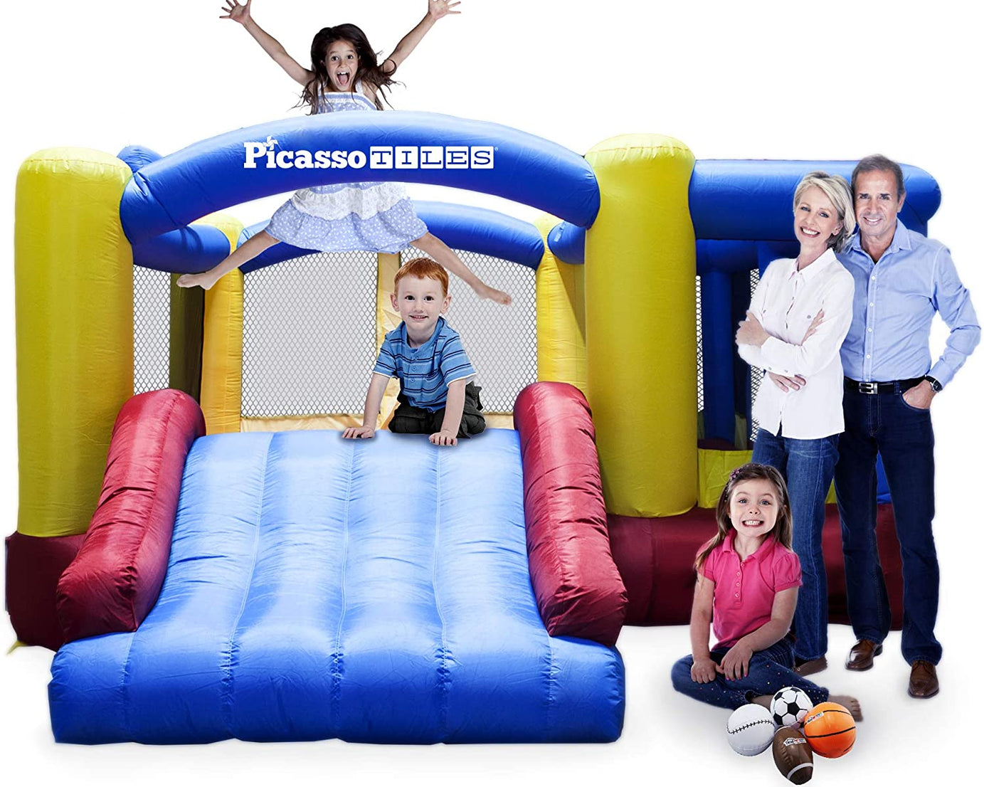 [Upgrade Version]  KC102 12X10 Foot Inflatable Bouncer Jumping Bouncing House, Jump Slide, Dunk Playhouse W/Basketball Rim, 4 Sports Balls, Full-Size Entry, 580W ETL Certified Blower